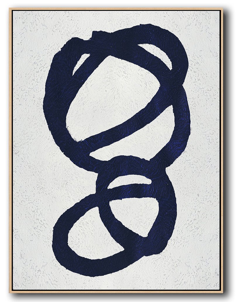Buy Hand Painted Navy Blue Abstract Painting Online - White Art Canvas Large